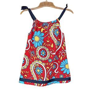 Hanna Andersson Sun Dress Size 100 / 4 Red Floral Paisley Cotton Shoulder Ties